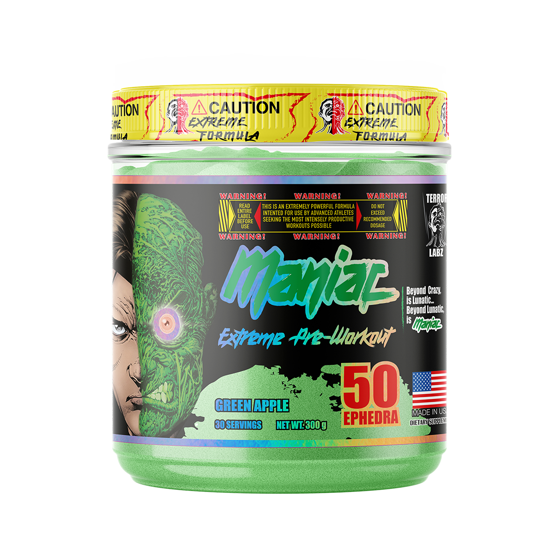 Envase negro de pre-entreno Maniac 300 g de Terror Labz