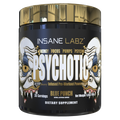 Envase negro de Insane Labz Psychotic Gold sabor Blue Punch, 195 g, con tapa dorada