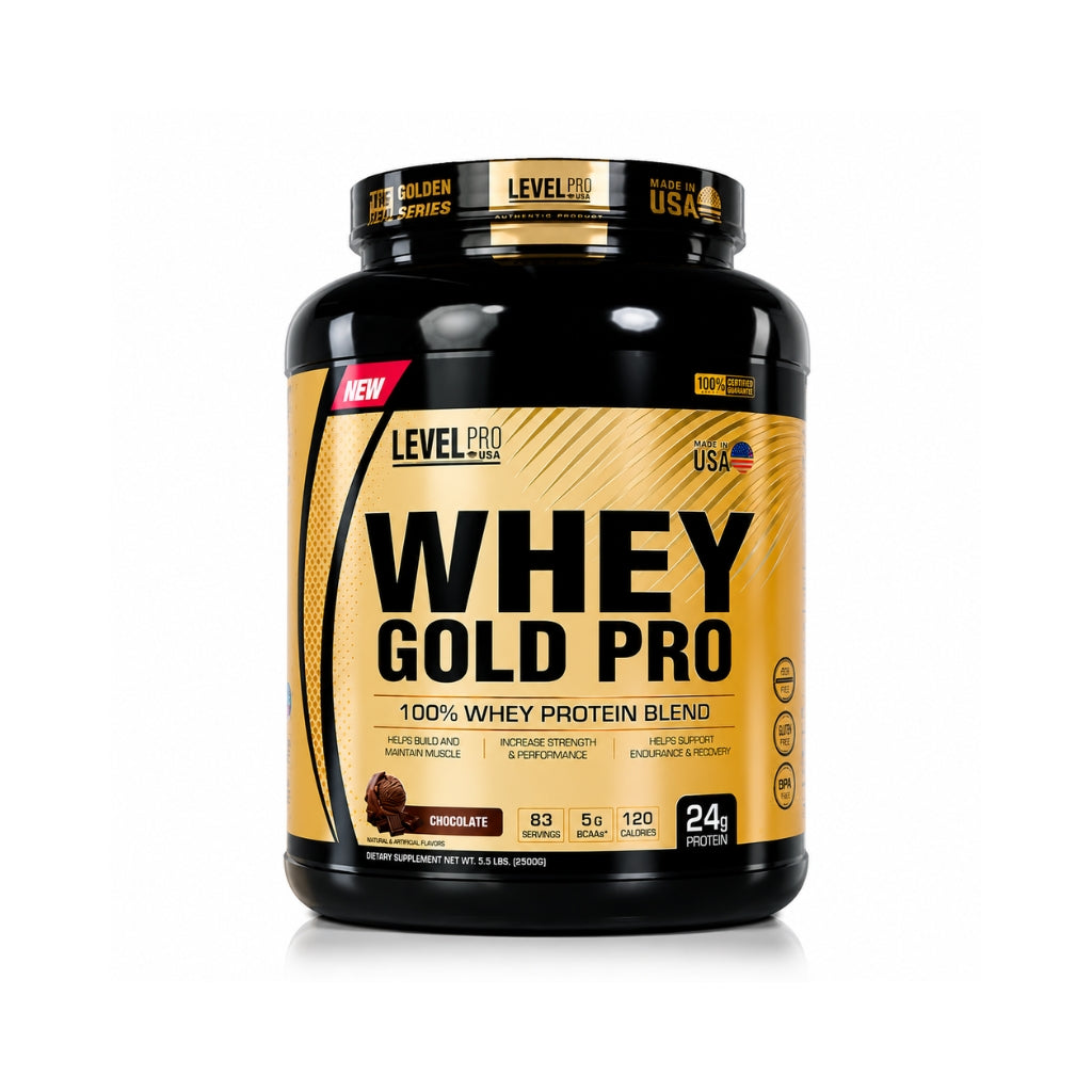 Envase de proteína Whey Gold Pro de Level Pro