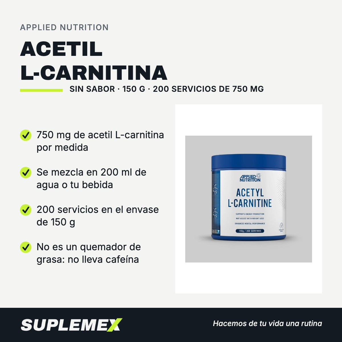 Gráfica de beneficios de Acetil l-carnitina 150 g