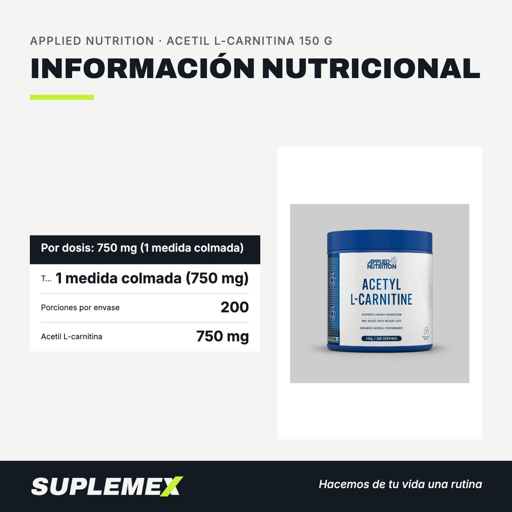 Información nutricional Acetil l-carnitina 150 g