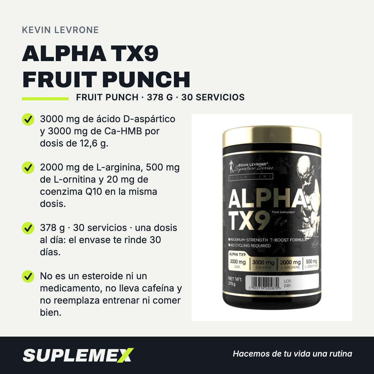Gráfica de beneficios de Alpha tx9 fruit punch 378 g