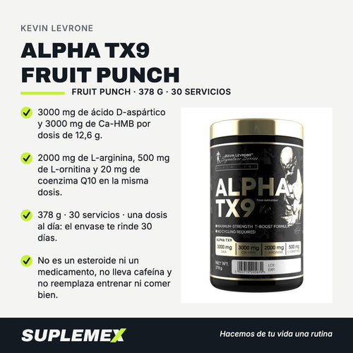 Gráfica de beneficios de Alpha tx9 fruit punch 378 g