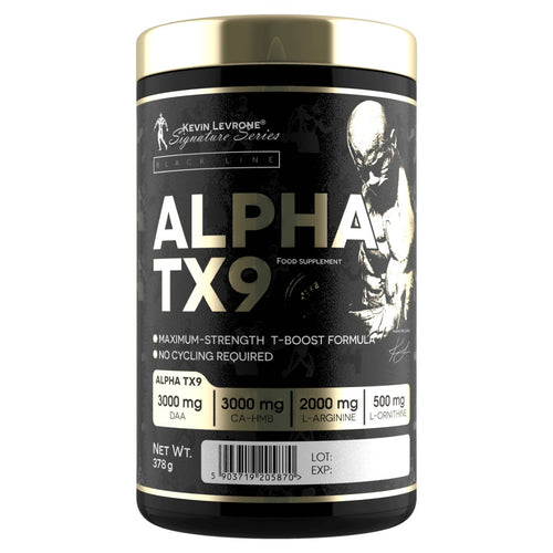 Alpha tx9 fruit punch Kevin Levrone 378 g | 30 servicios | 3000 mg de ácido D-aspártico y 3000 mg de Ca-HMB por dosis de 12,6 g.
