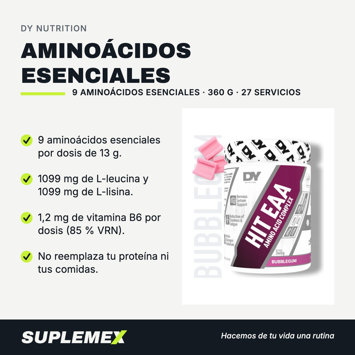 Gráfica de beneficios de Aminoácidos esenciales 360 g