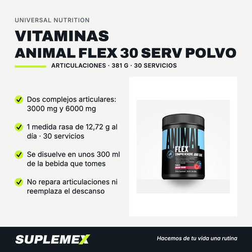 Gráfica de beneficios de Vitaminas animal flex 30 serv polvo 381 g