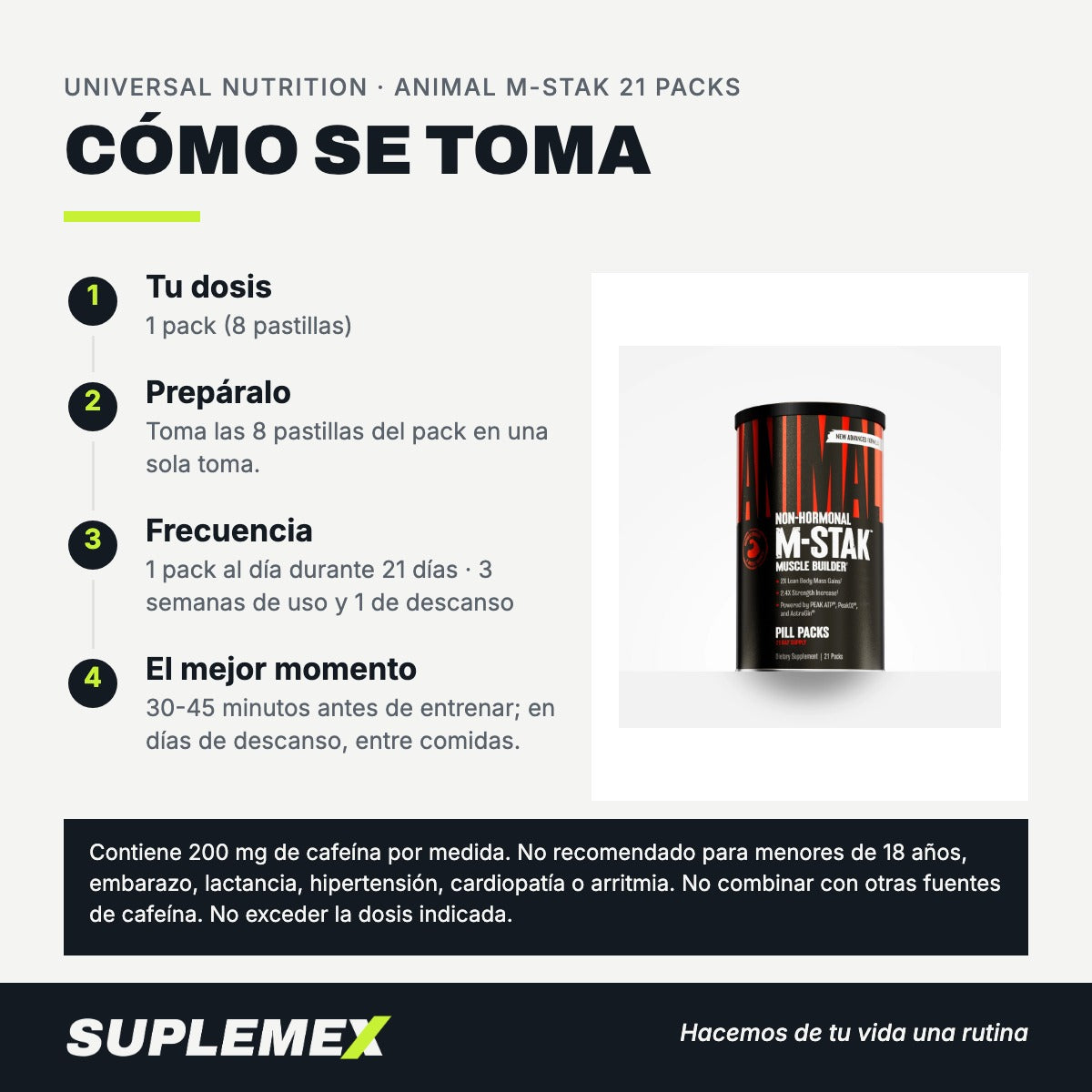 Modo de uso Animal m-stak 21 packs: 1 pack (8 pastillas)
