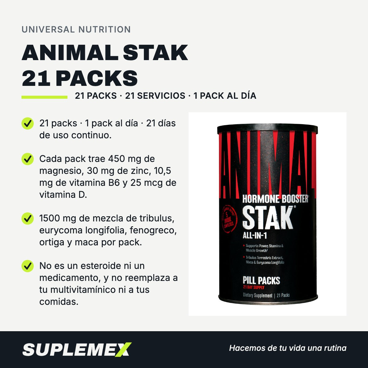 Gráfica de beneficios de Animal stak 21 packs 21 packs