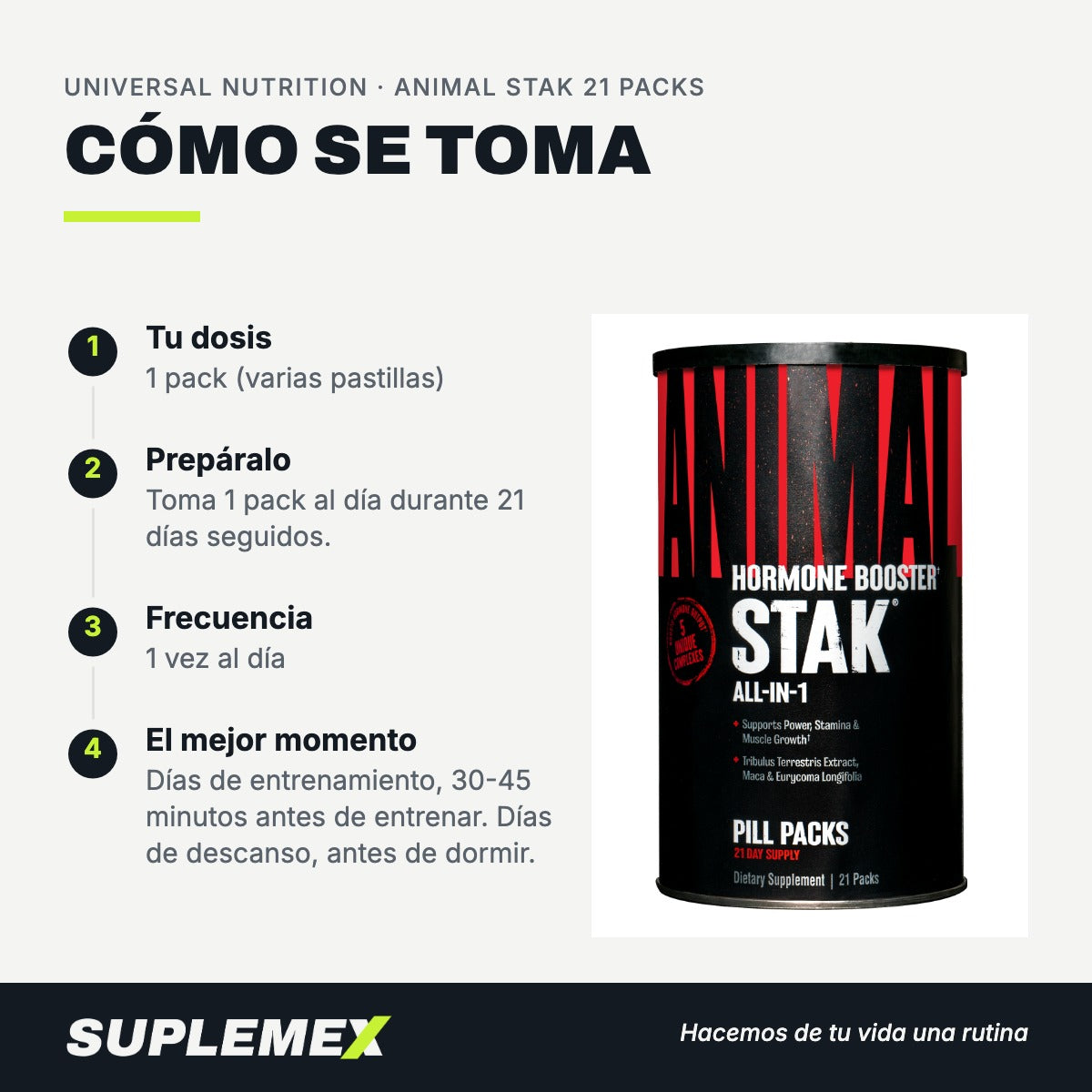 Modo de uso Animal stak 21 packs: 1 pack