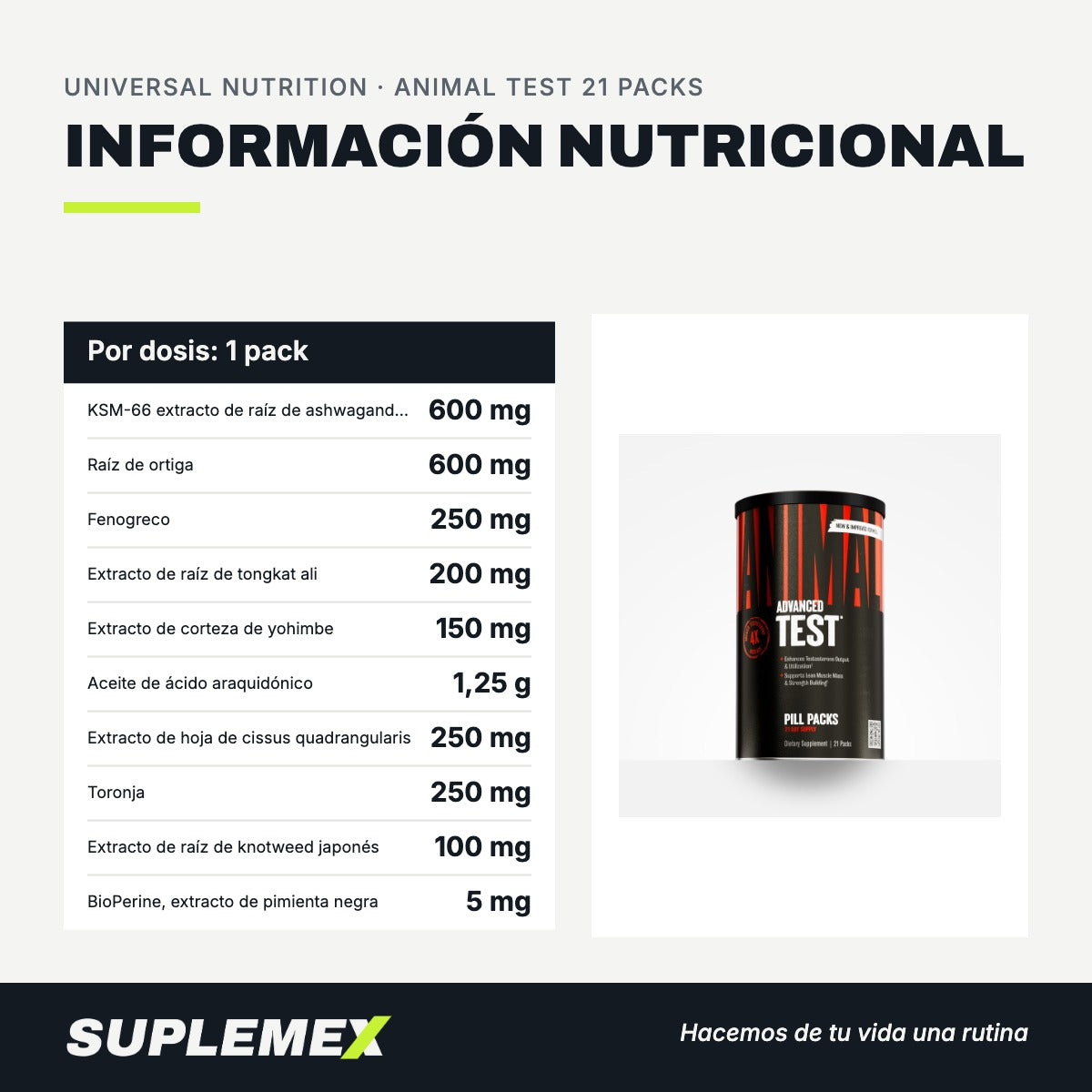 Información nutricional Animal test 21 packs 21 packs
