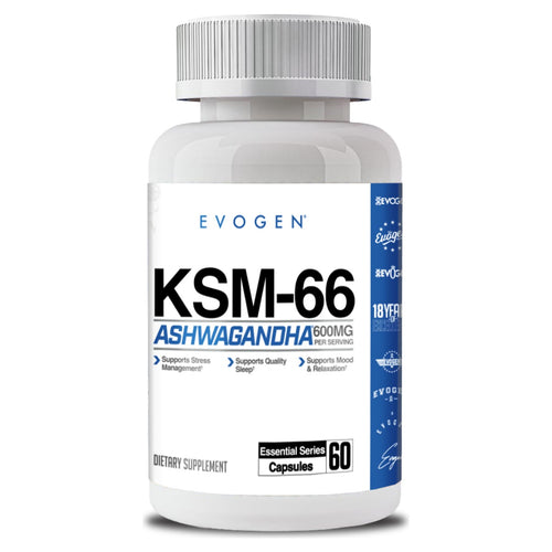 Ashwagandha ksm-66 Evogen 60 cápsulas | 60 servicios | 600 mg de KSM-66 por cápsula.
