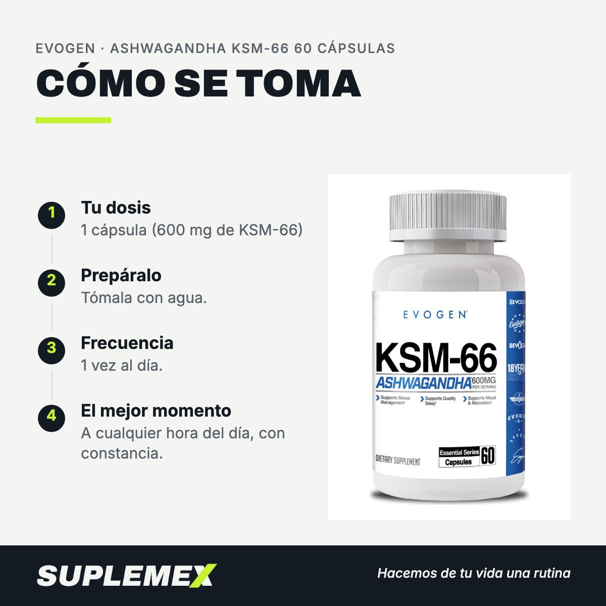 Modo de uso Ashwagandha ksm-66: 1 cápsula