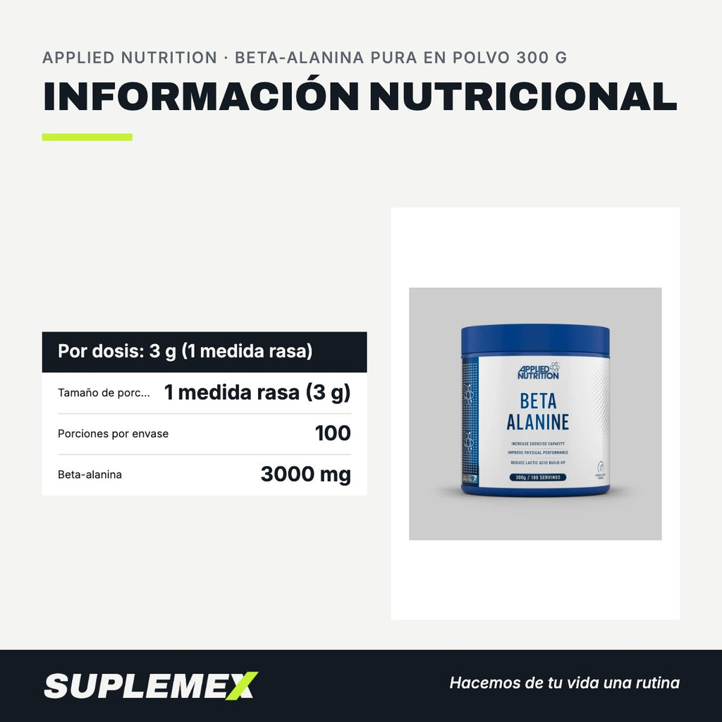 Información nutricional Beta-alanina pura en polvo 300 g