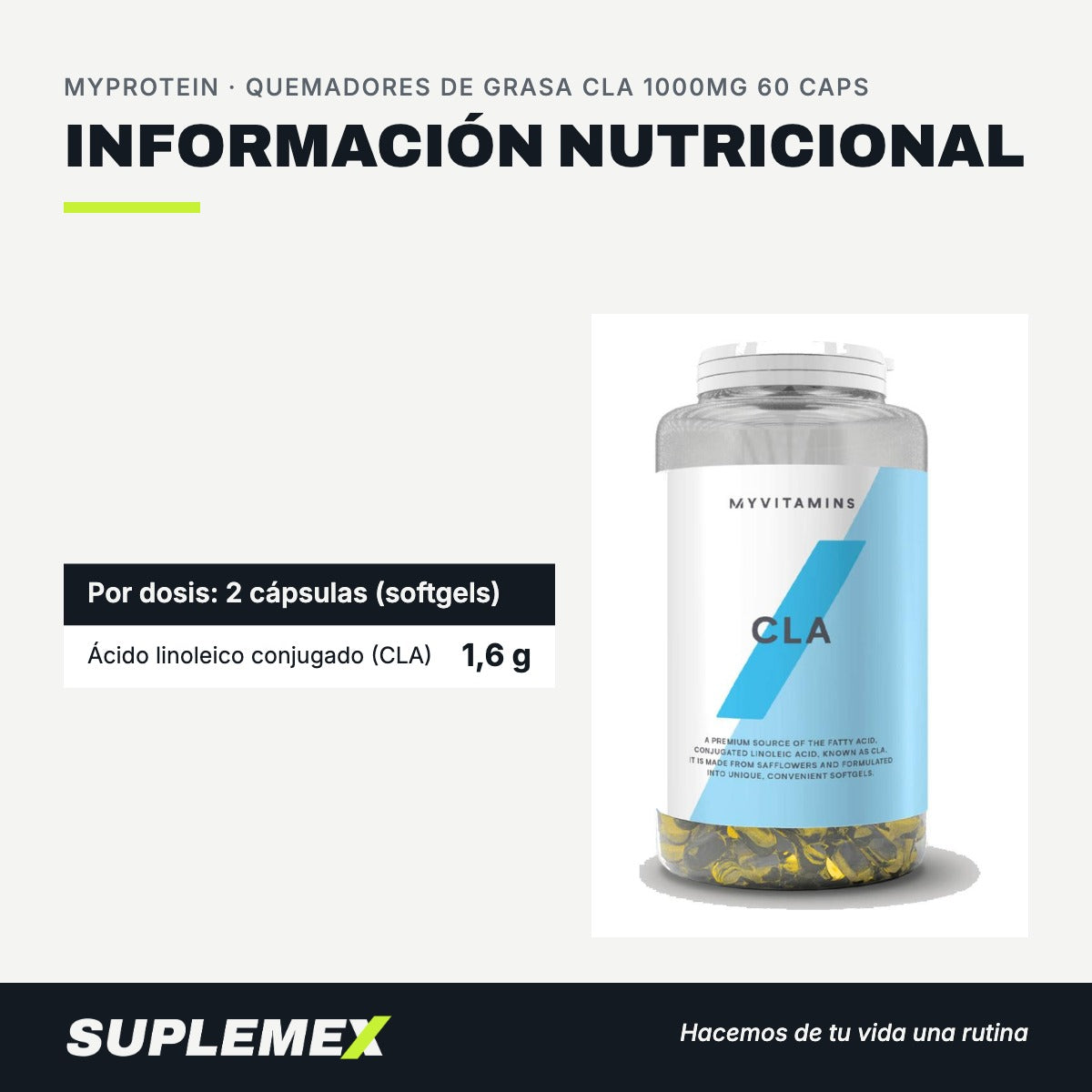 Información nutricional Quemadores de grasa cla 1000mg 60 caps