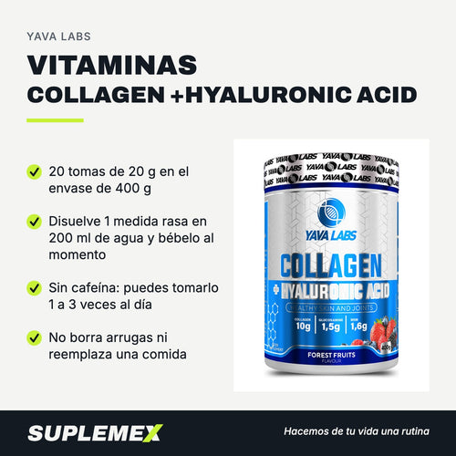 Gráfica de beneficios de Vitaminas collagen +hyaluronic acid 400 gr