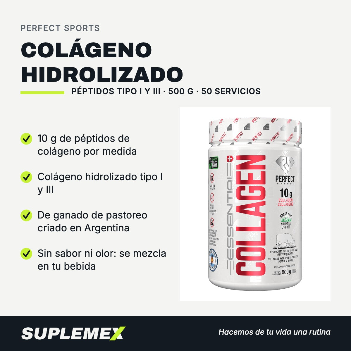 Gráfica de beneficios de Colágeno hidrolizado 500 g