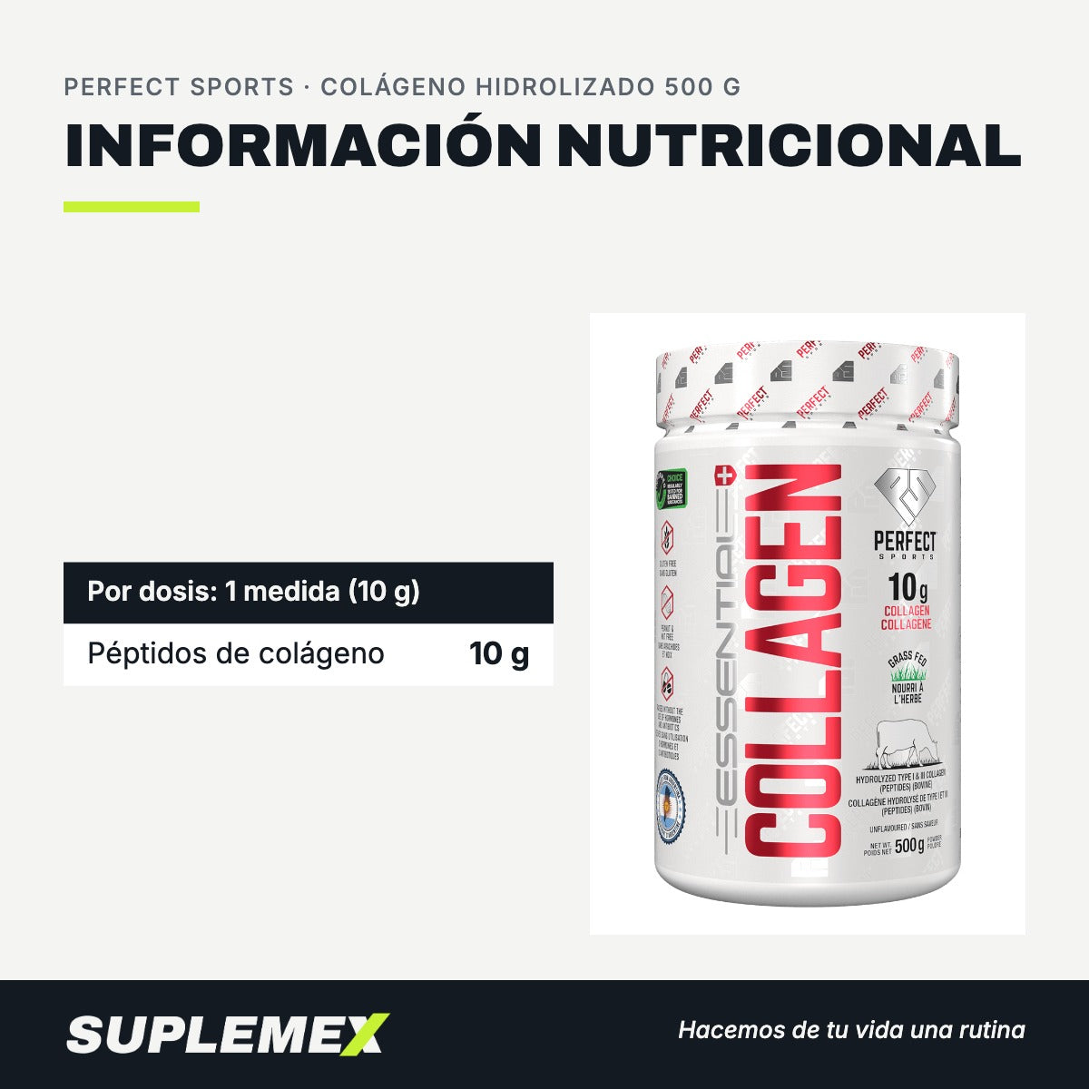 Información nutricional Colágeno hidrolizado 500 g