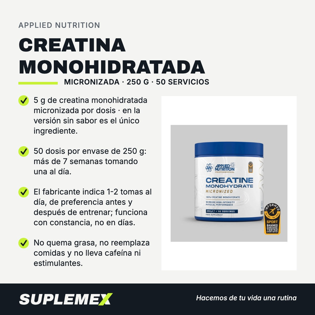 Gráfica de beneficios de Creatina monohidratada 250 g