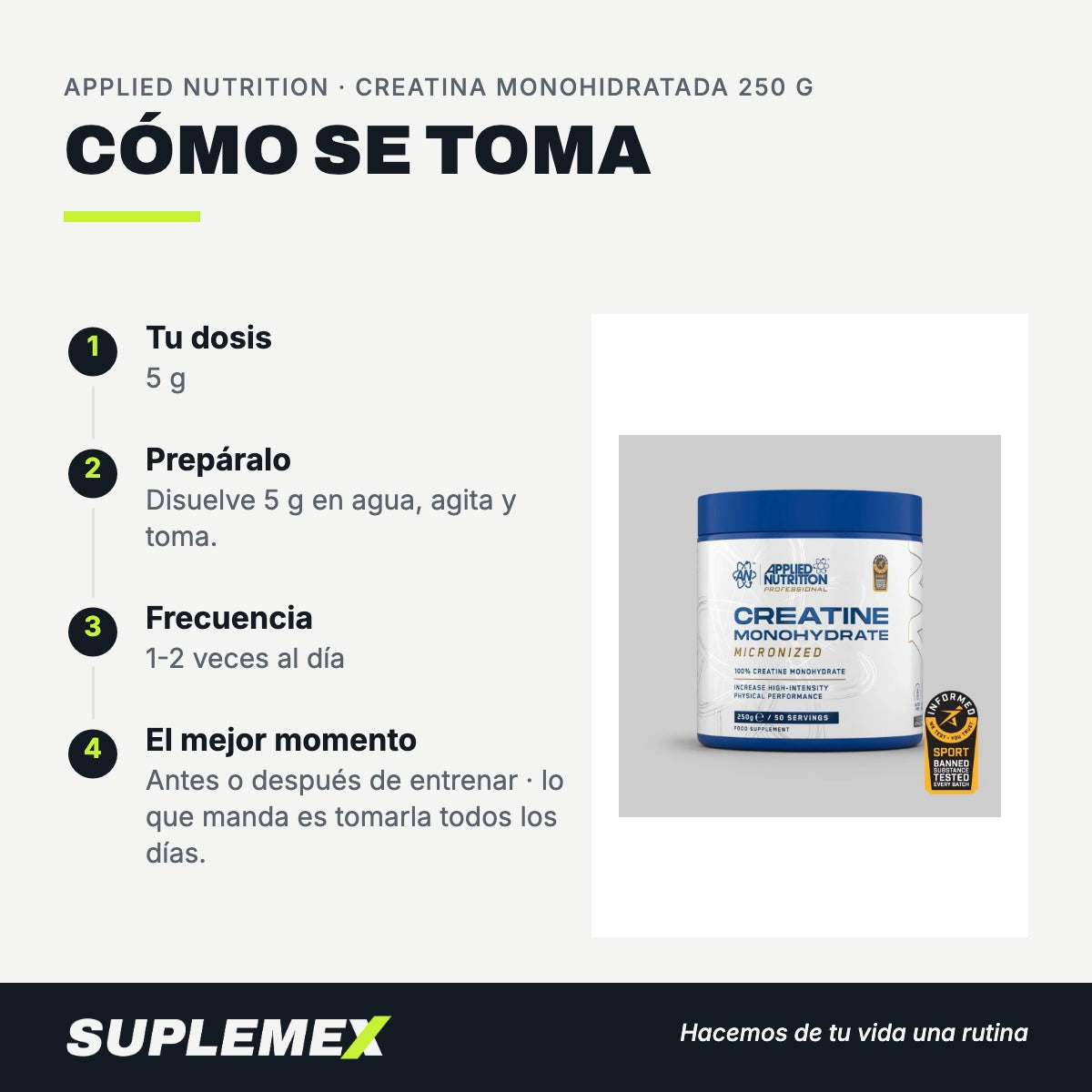 Modo de uso Creatina monohidratada: 5 g