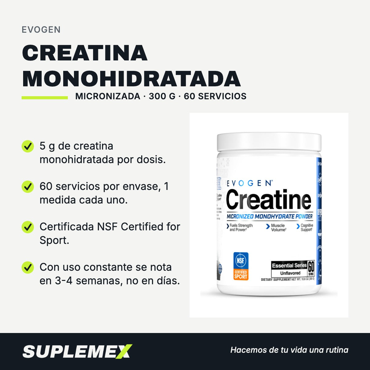 Gráfica de beneficios de Creatina monohidratada 300 g