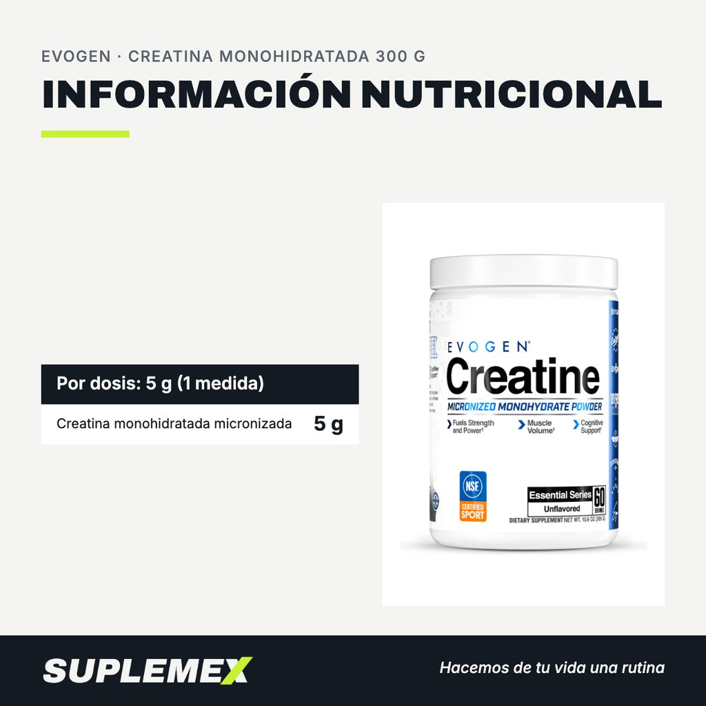 Información nutricional Creatina monohidratada 300 g