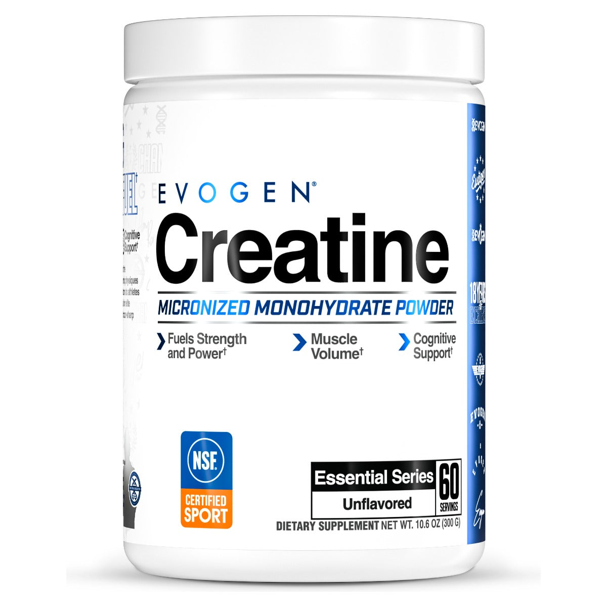 Creatina monohidratada Evogen 300 g | 60 servicios | 5 g de creatina monohidratada por dosis.