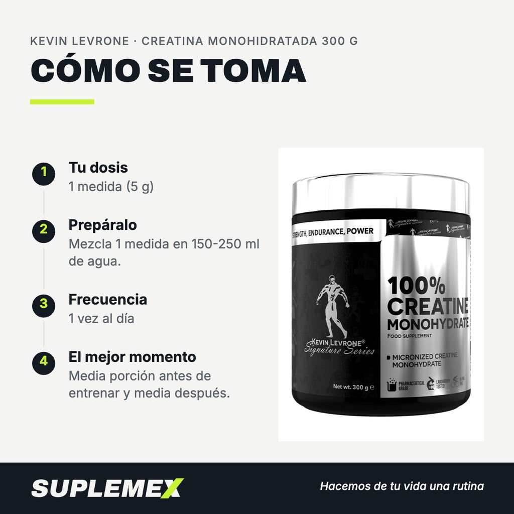 Modo de uso Creatina monohidratada: 5 g (1 medida) en 150-250 ml