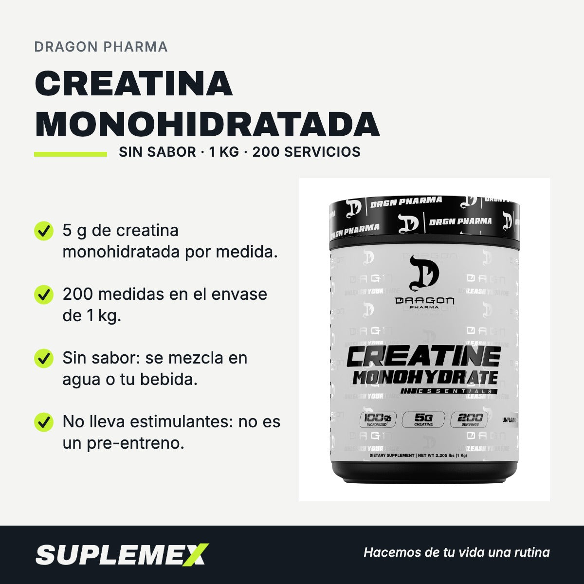 Gráfica de beneficios de Creatina monohidratada 1 kg