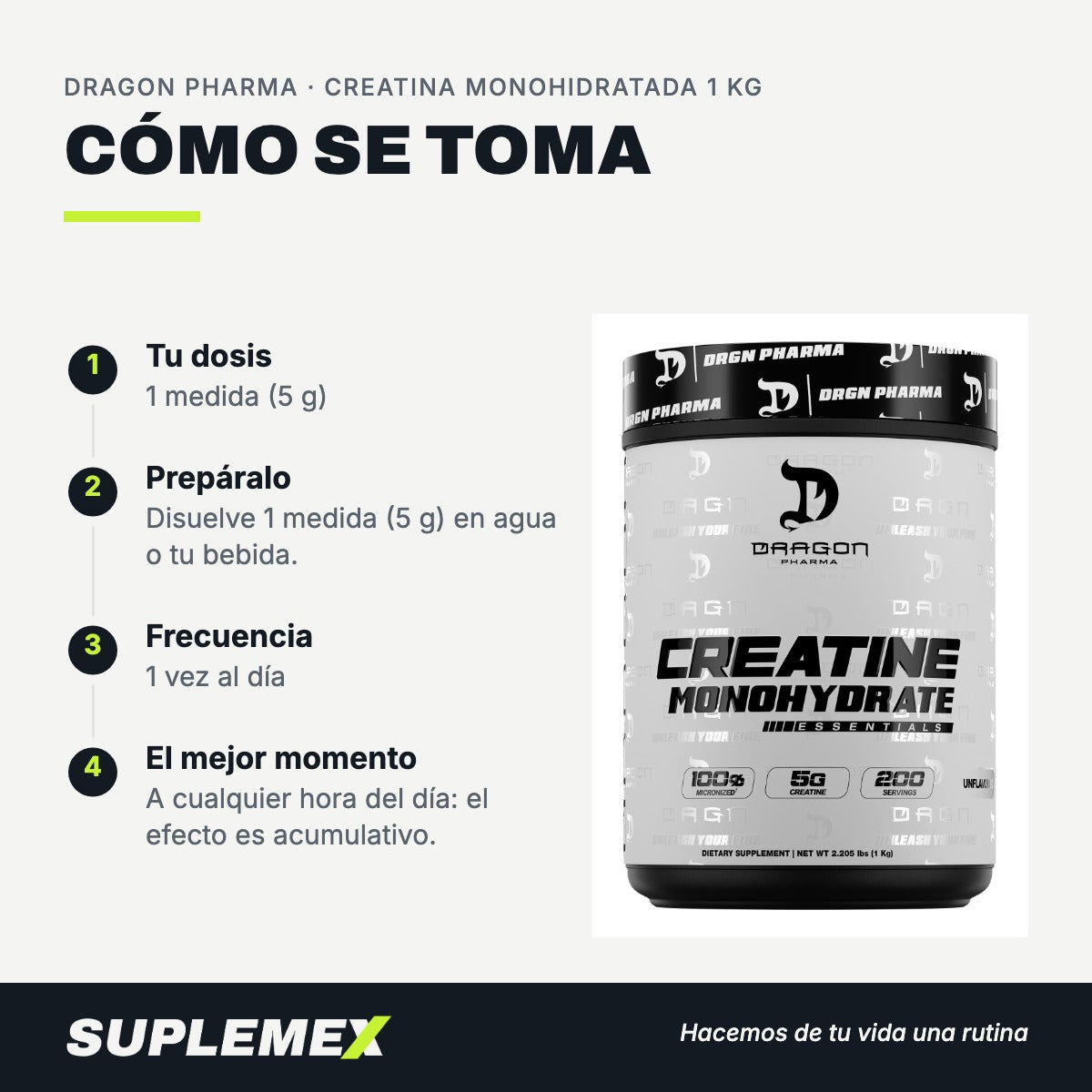 Modo de uso Creatina monohidratada: 5 g (1 medida)
