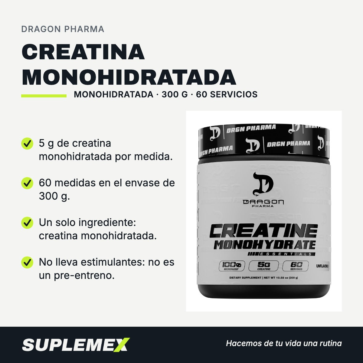 Gráfica de beneficios de Creatina monohidratada 300 g