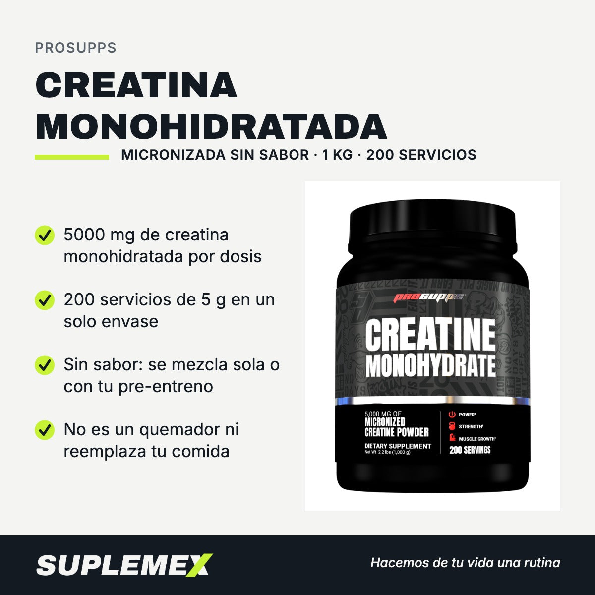 Gráfica de beneficios de Creatina monohidratada 1 kg