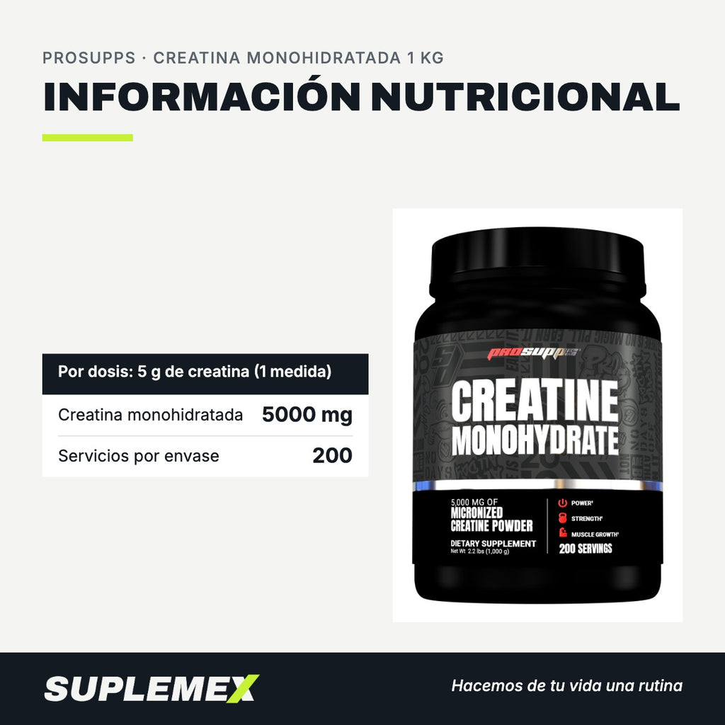 Información nutricional Creatina monohidratada 1 kg