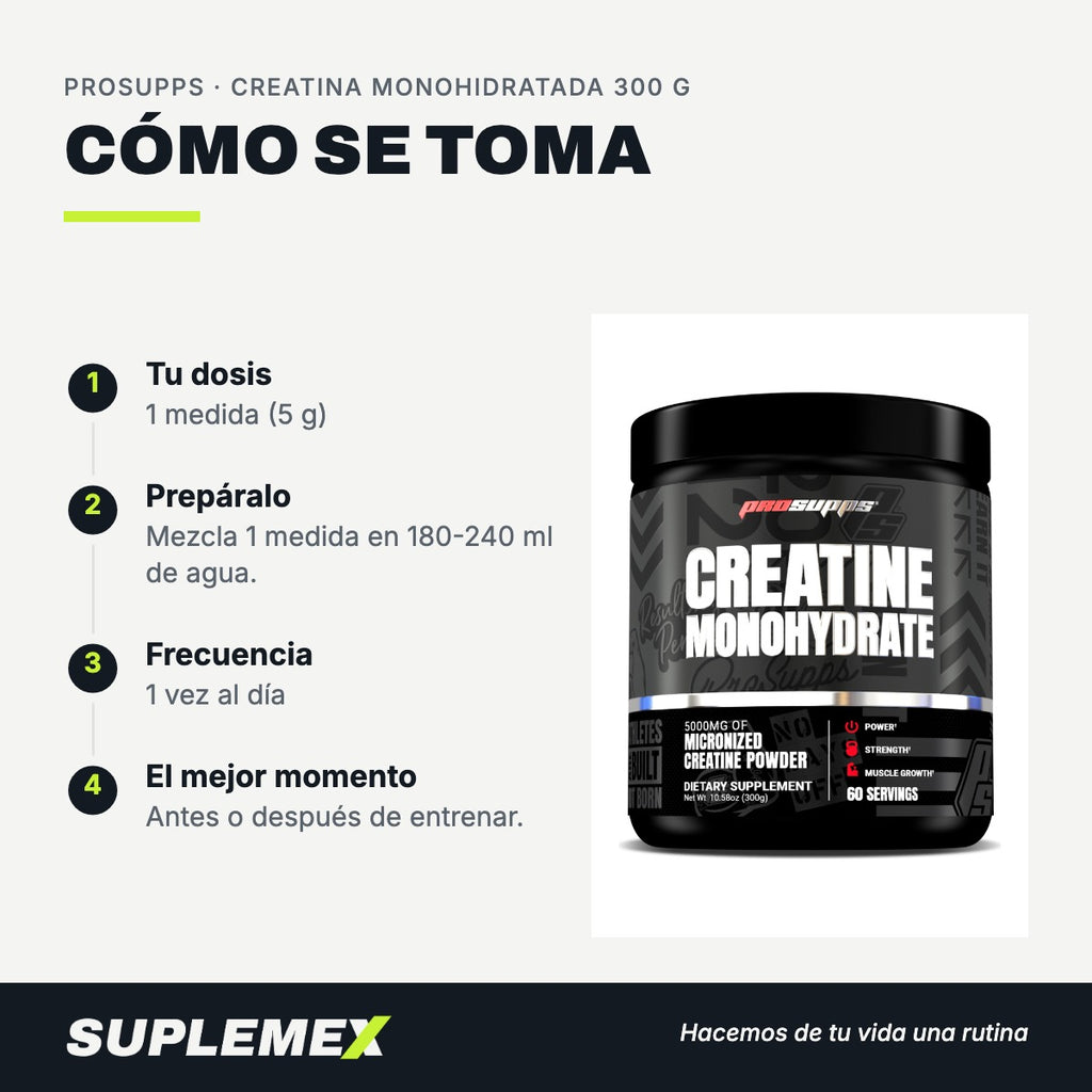Modo de uso Creatina monohidratada: 5 g (1 medida) en 180-240 ml