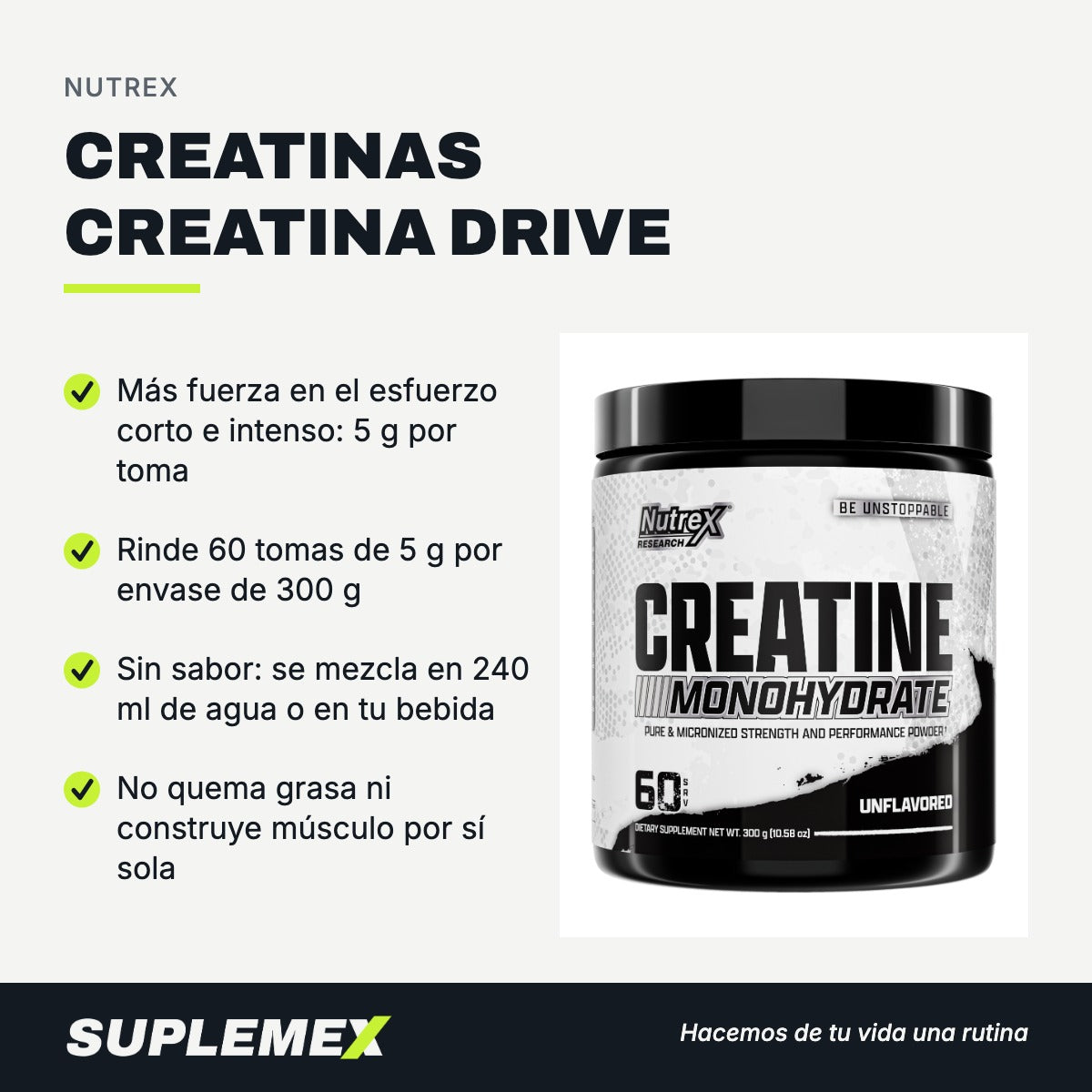 Gráfica de beneficios de Creatinas creatina drive 300 gr