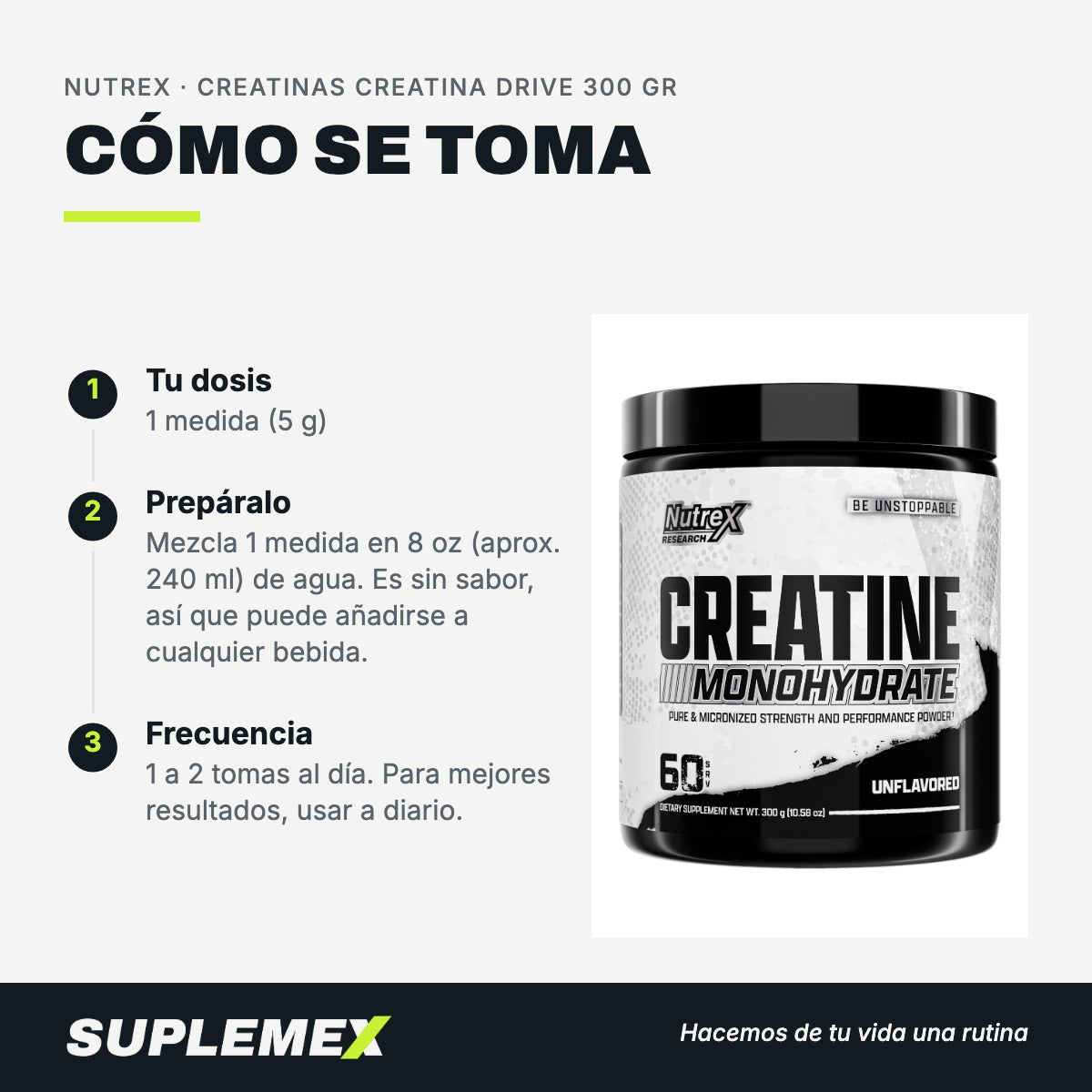 Modo de uso Creatinas creatina drive: 5 g (1 medida) en 240 ml