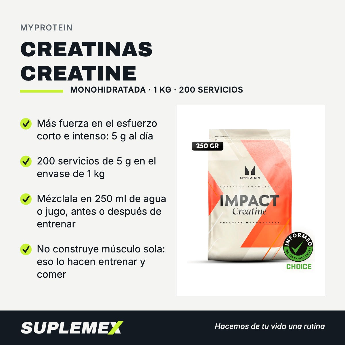 Gráfica de beneficios de Creatinas creatine 1 kg
