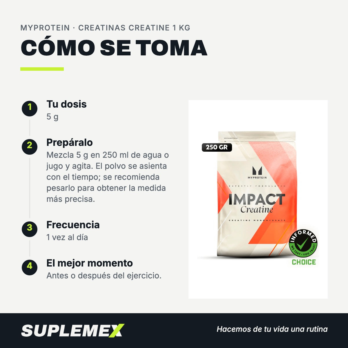 Modo de uso Creatinas creatine: 5 g en 250 ml
