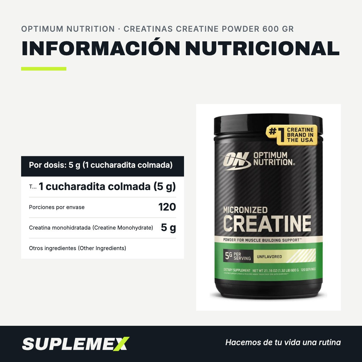 Información nutricional Creatinas creatine powder 600 gr