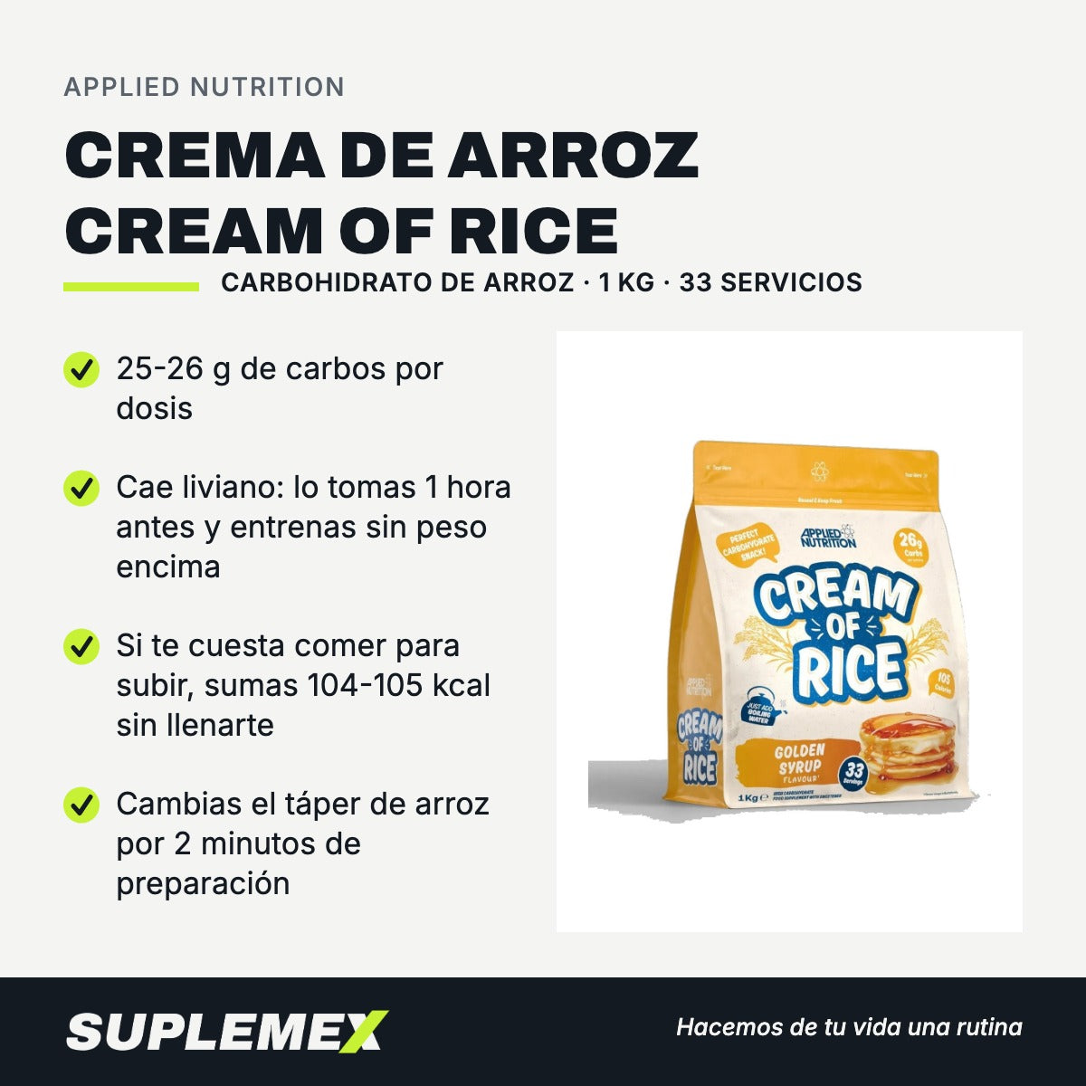 Gráfica de beneficios de Crema de arroz cream of rice 1 kg