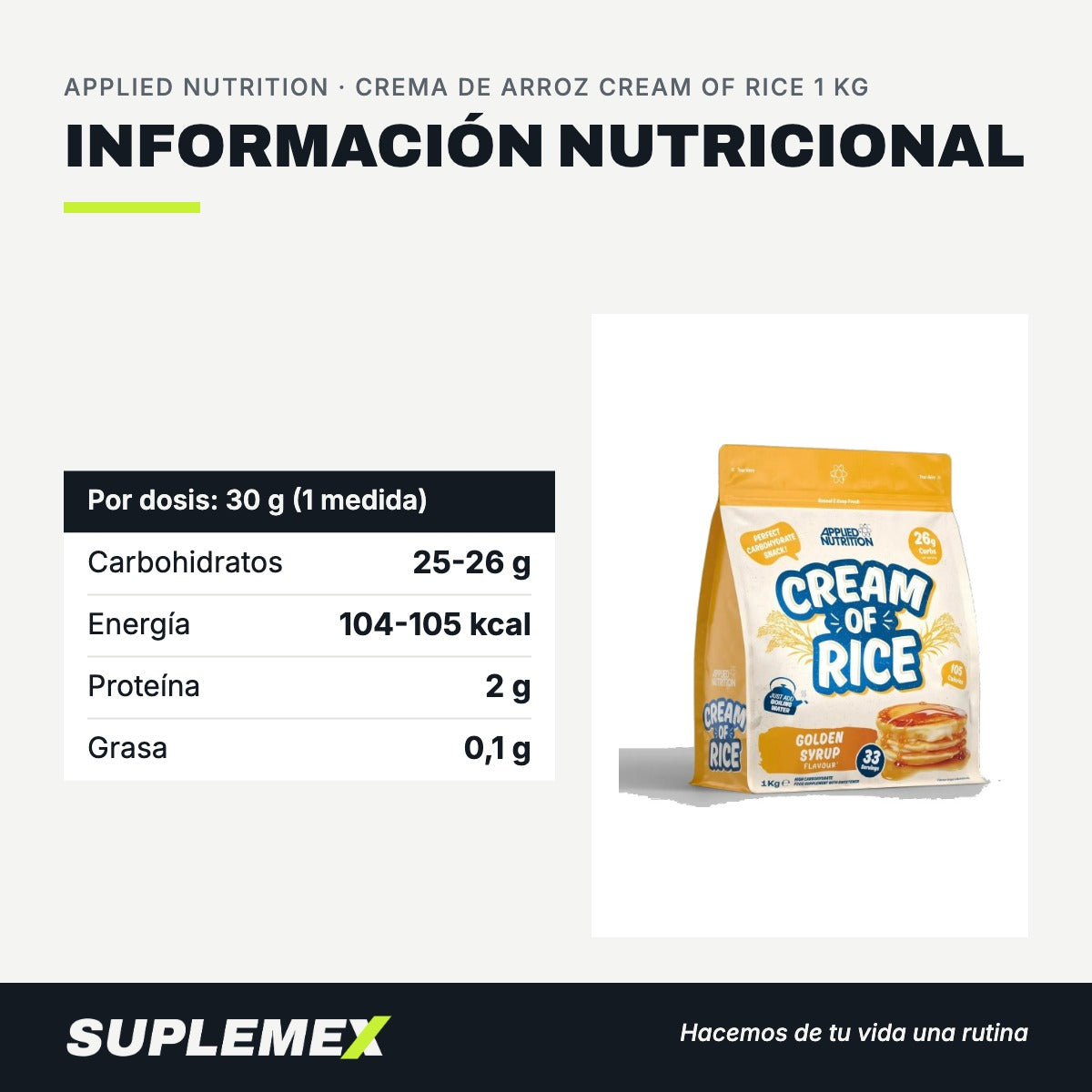 Información nutricional Crema de arroz cream of rice 1 kg
