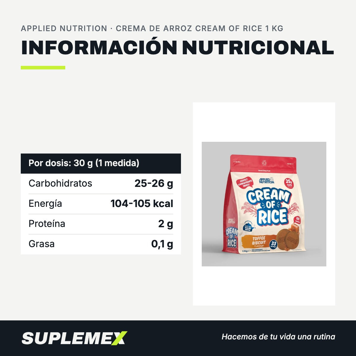 Información nutricional Crema de arroz cream of rice 1 kg