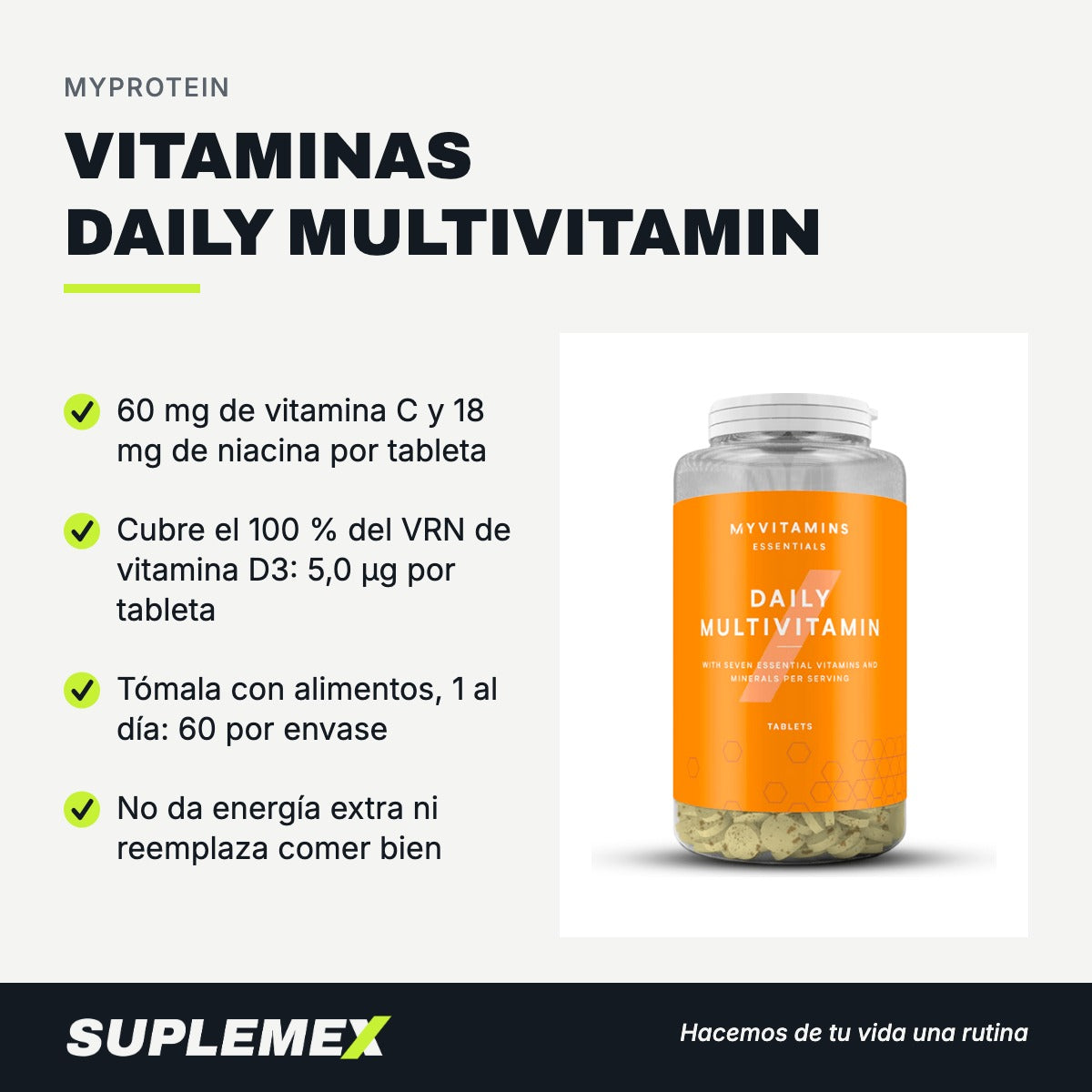 Gráfica de beneficios de Vitaminas daily multivitamin 60 caps