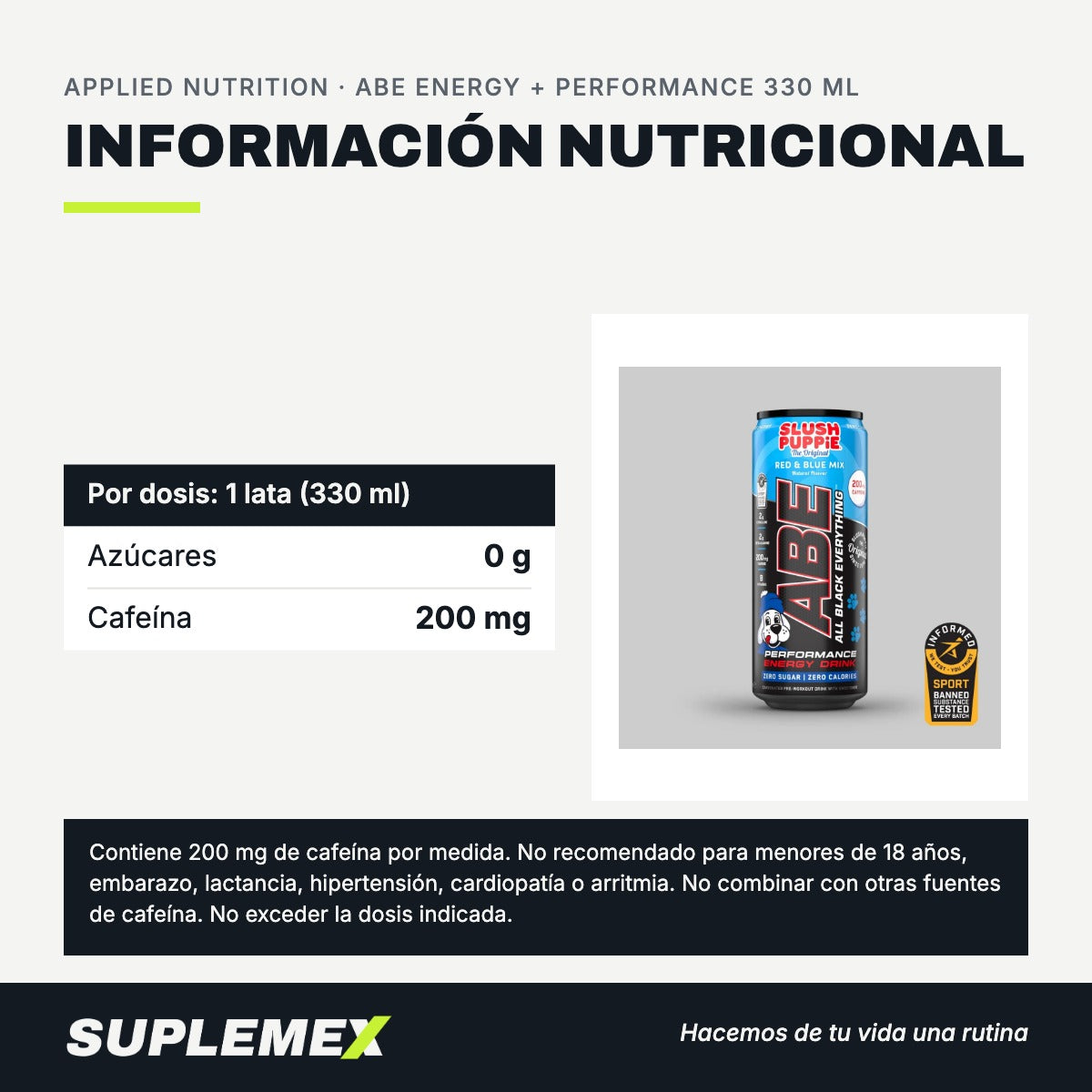 Información nutricional Abe energy + performance 330 ml