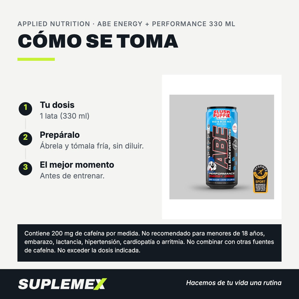 Modo de uso Abe energy + performance: 1 lata (330 ml) en 330 ml