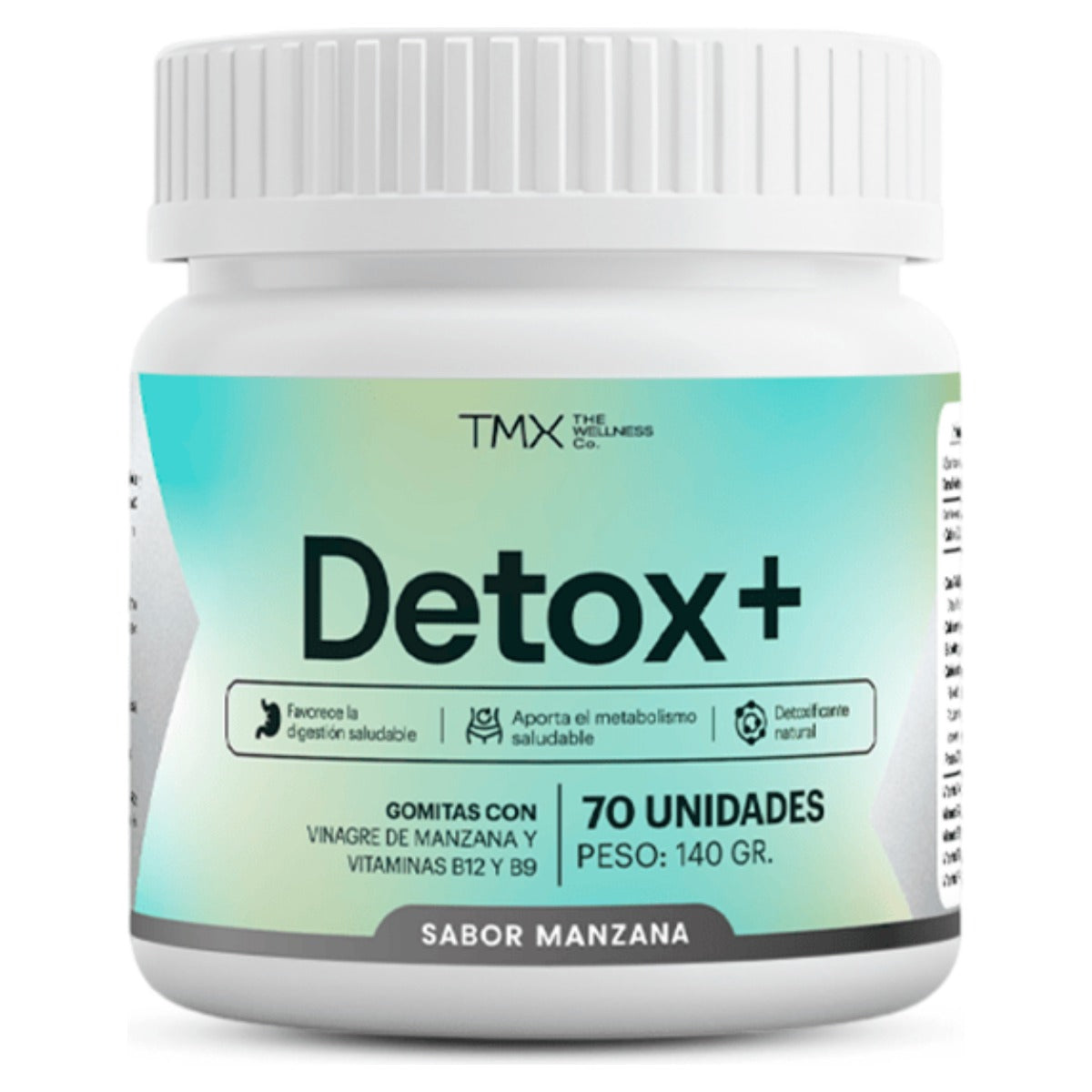 Gomitas vinagre de manzana TMX Wellness 70 gomitas | Vinagre de manzana en gomita: la porción son 2 gomitas (4 g), sin agua ni mezcla.