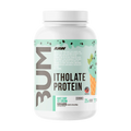 Pote de BUM Itholate Protein de RAW Nutrition, sabor Mint Chip Ice Cream, 2 lb, etiqueta verde menta