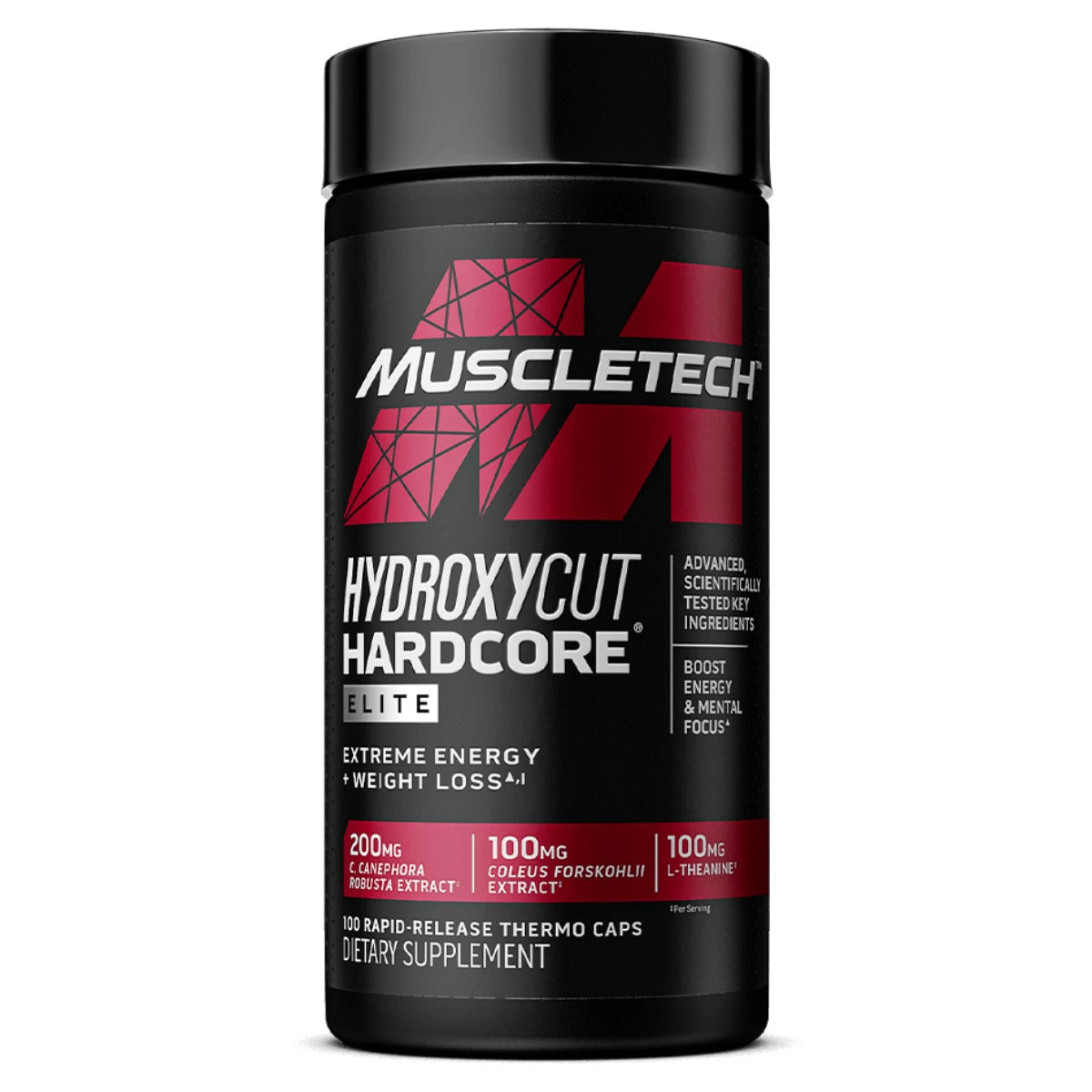 Quemadores de grasa hydroxycut hardcore elite MuscleTech 100 caps | Cafeína anhidra: 270 mg por porción de 2 cápsulas