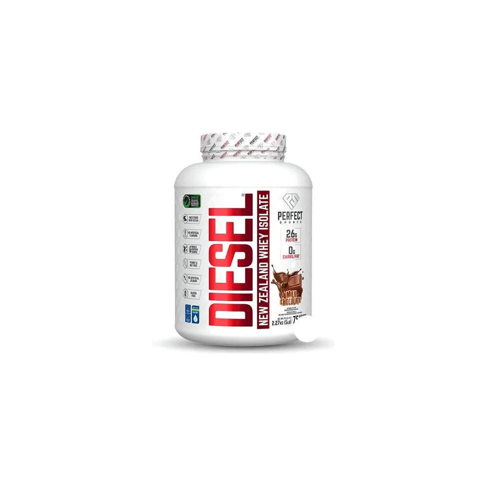 Envase de proteína aislada Diesel de Perfect Sports sabor chocolate