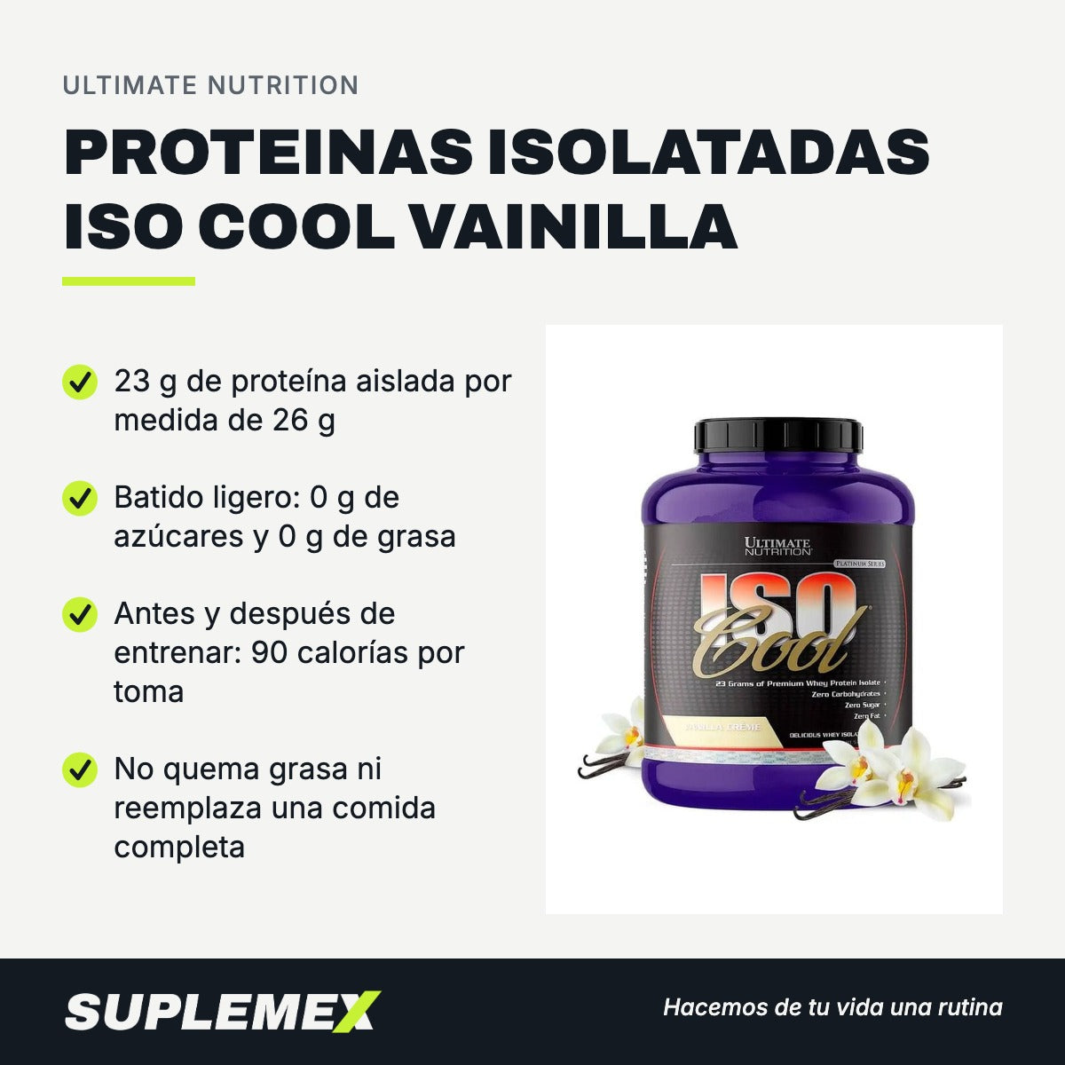 Gráfica de beneficios de Proteinas isolatadas iso cool vainilla 5 lb