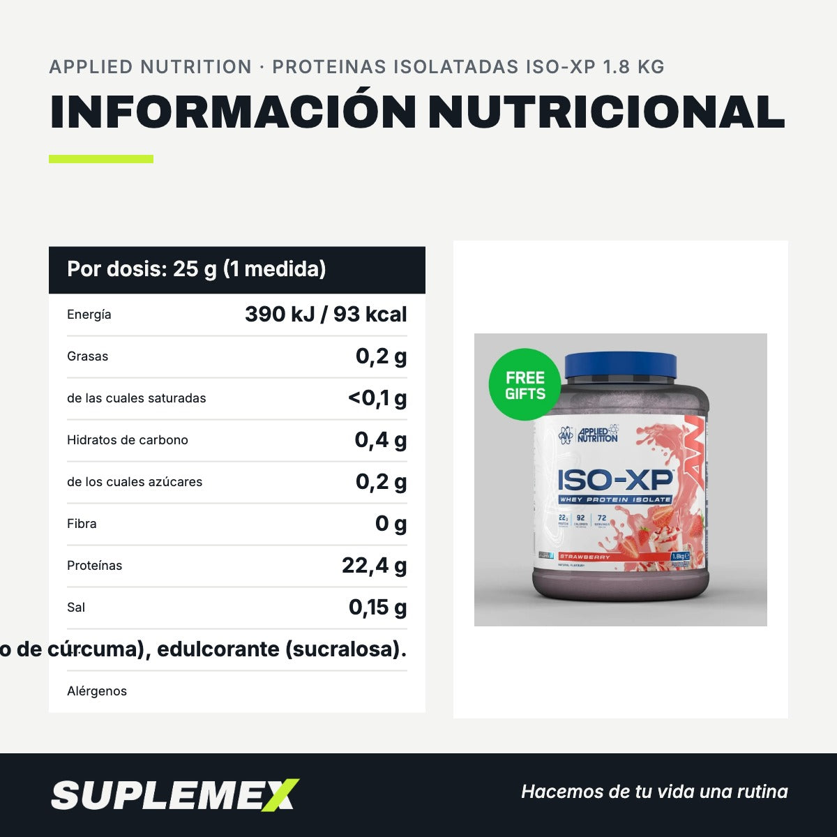 Información nutricional Proteinas isolatadas iso-xp 1.8 kg